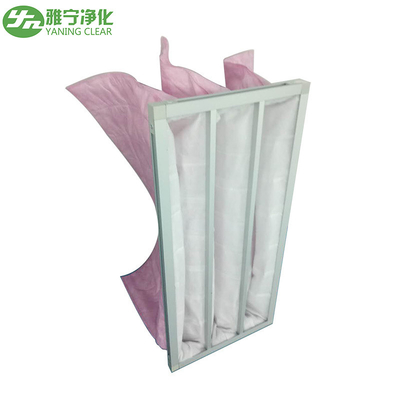 محفظه فیلتر هپا پلی استر Hvac صورتی F7 / مواد آلیاژ آلومینیوم کیسه با راندمان متوسط