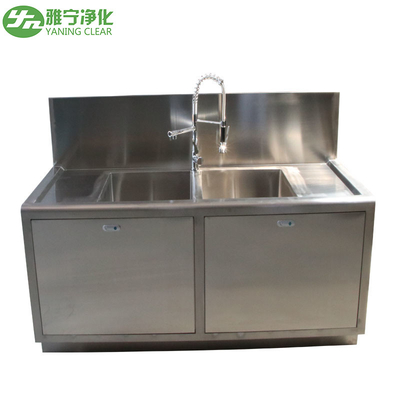 دو سینک استیل ضد زنگ درجه پزشکی آزمایشگاهی با یک شیر آب قابل تنظیم